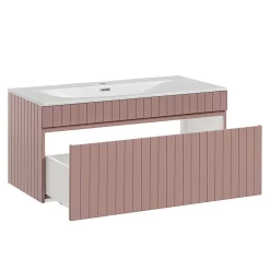 Ensemble Meuble De Salle De Bains|Petits-Meubles Ensemble meuble simple vasque encastree 100cm et colonne Zelie Rose