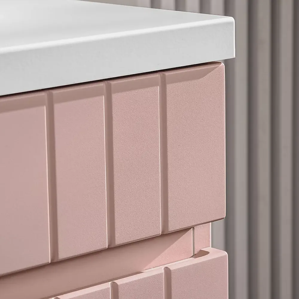Ensemble Meuble De Salle De Bains|Petits-Meubles Ensemble meuble simple vasque encastree 100cm et colonne Zelie Rose