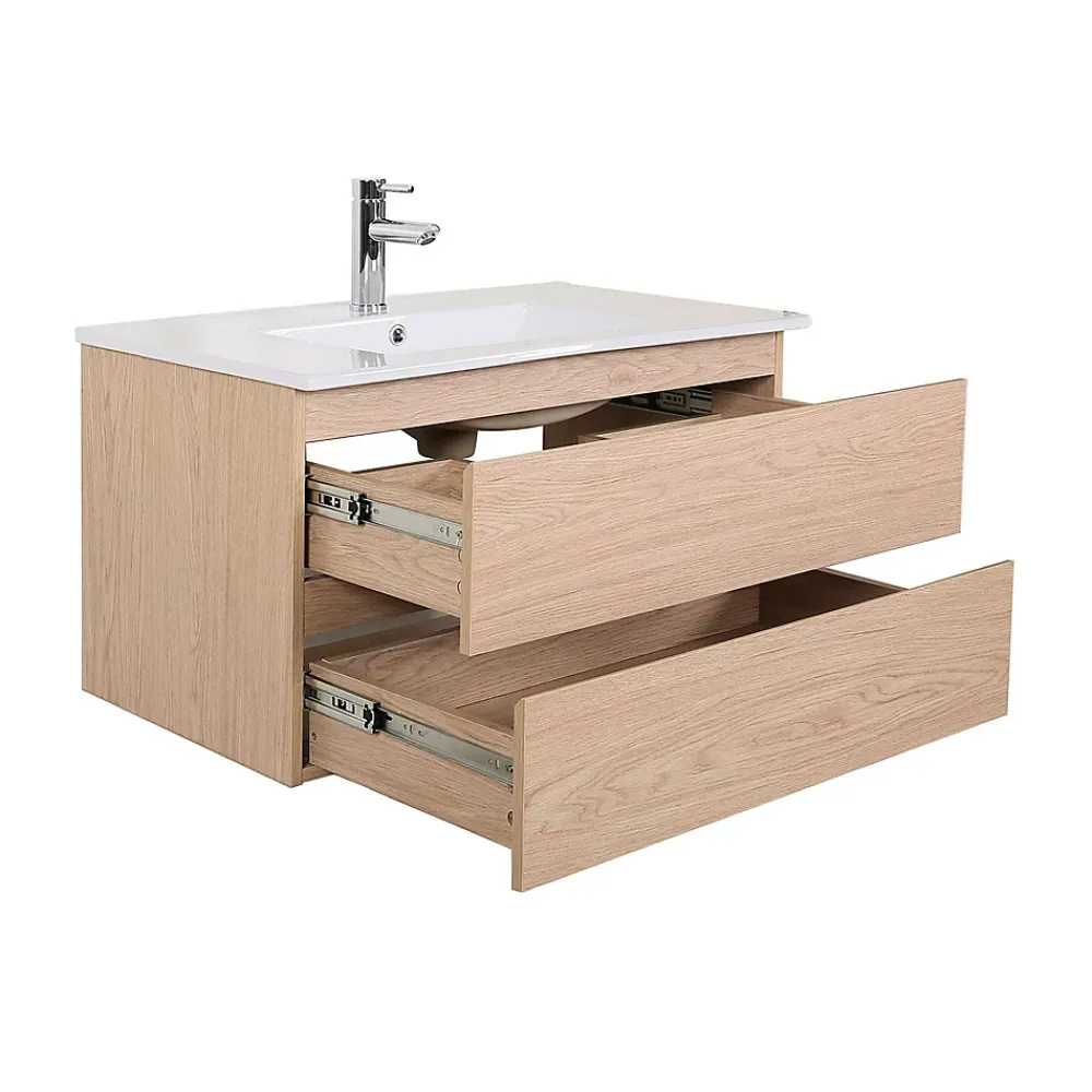 Mob-In Ensemble meuble simple vasque SORRENTO 80cm avec plan céramique, robinet, miroir et colonne