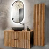 Ensemble Meuble De Salle De Bains|Petits-Meubles Ensemble meuble simple vasque 100cm miroir LED et colonne Gaia Bois et Noir - Vasque Noir