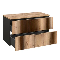 Ensemble Meuble De Salle De Bains|Petits-Meubles Ensemble meuble simple vasque 100cm miroir LED et colonne Gaia Bois et Noir - Vasque Noir