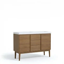 Meuble Vasque|GoodHome Ensemble meuble sous vasque placage bois Kabayan + plan double vasque résine blanc Mila l.120 cm