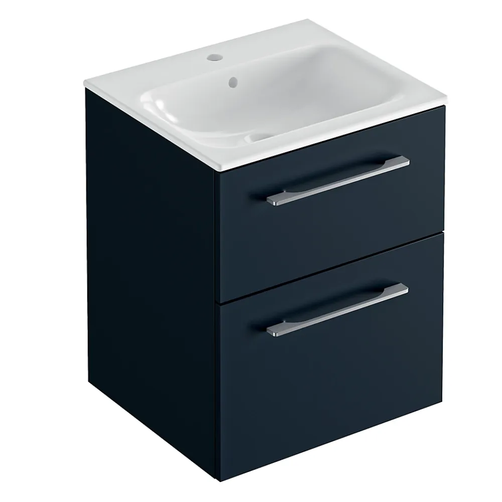 Geberit Ensemble meuble sous vasque l.55 cm bleu + vasque céramique Selva