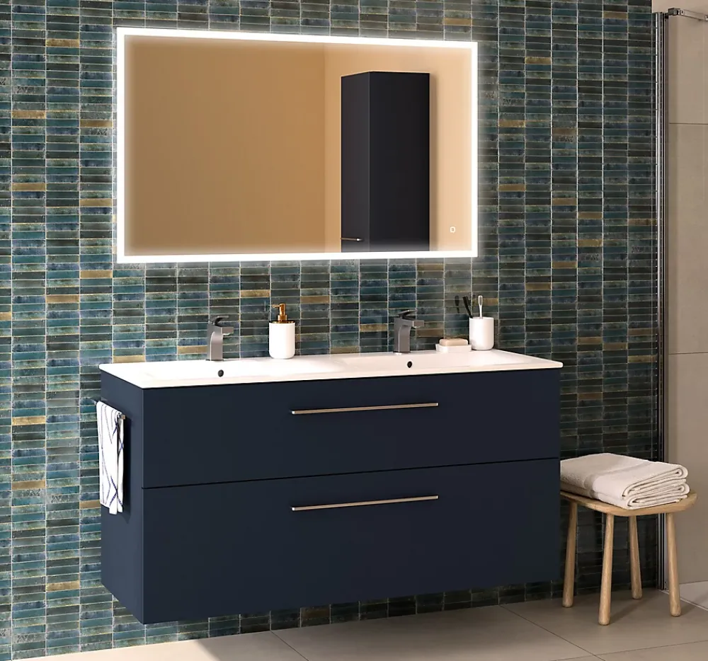 Geberit Ensemble meuble sous vasque l.130 cm bleu + vasque céramique Selva