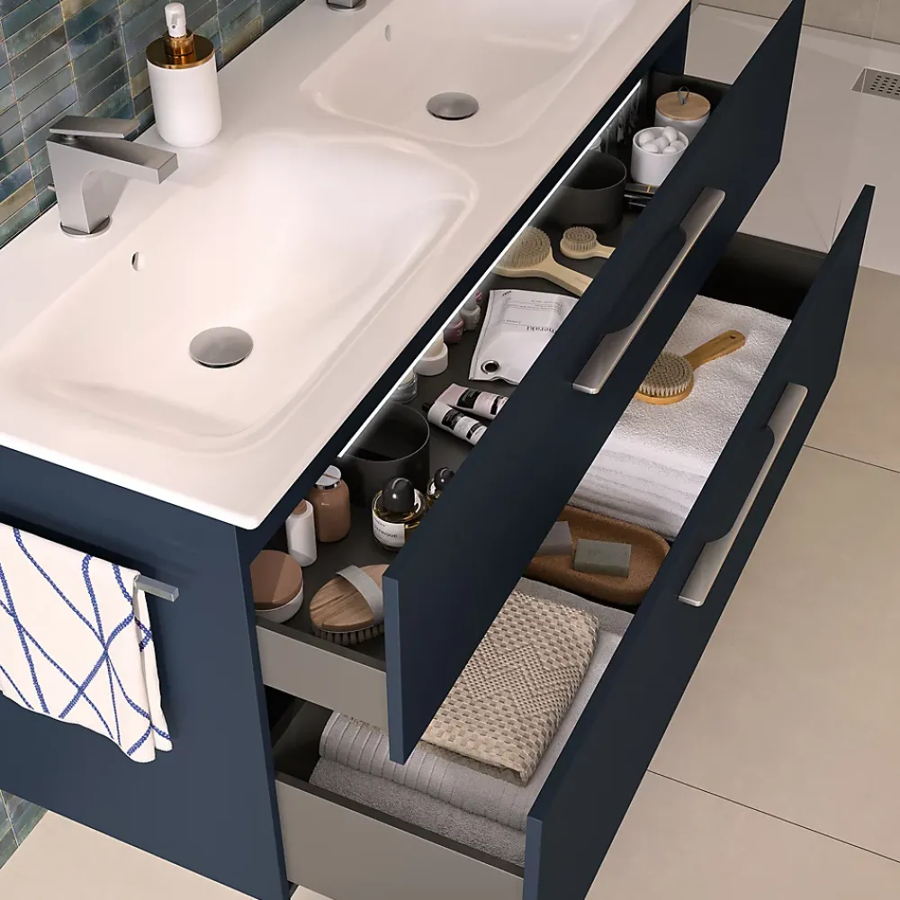 Geberit Ensemble meuble sous vasque l.130 cm bleu + vasque céramique Selva