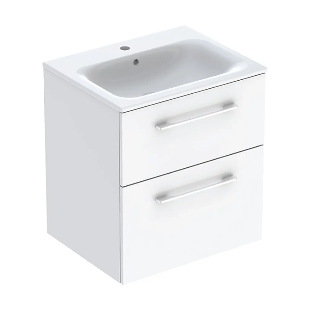 Geberit Ensemble meuble sous vasque l.55 cm blanc + vasque céramique Selva