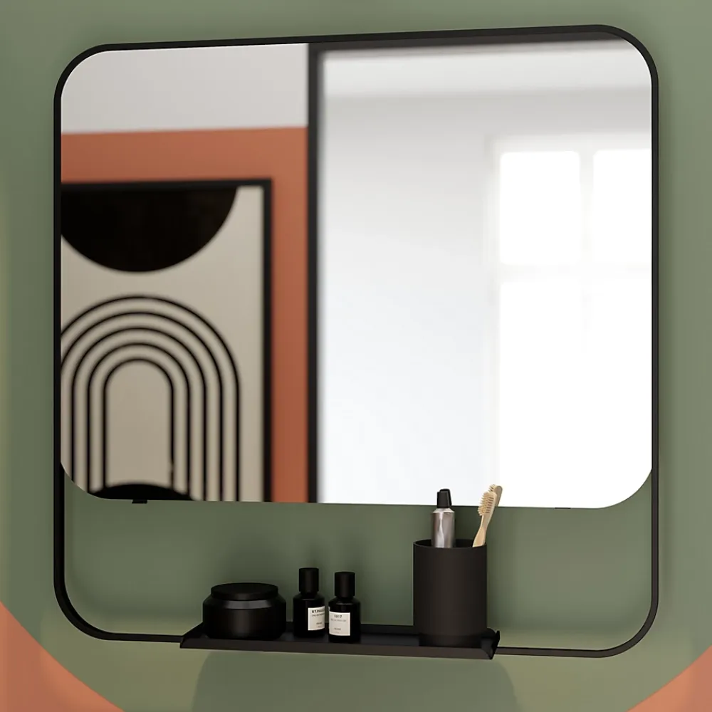 GoodHome Ensemble meuble vasque faible profondeur blanc avec porte-serviettes l.85 x H.82 x P.36 cm + plan vasque résine blanc + miroir, Maza