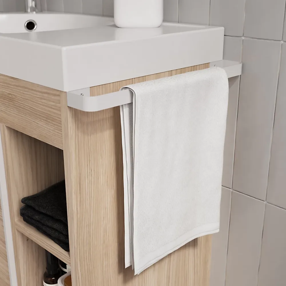 Ensemble Meuble De Salle De Bains|Meuble De Salle De Bains Faible Profondeur|GoodHome Ensemble meuble vasque faible profondeur effet bois avec porte-serviettes l.65 x H.82 x P.36 cm + plan vasque résine blanc + miroir, Maza
