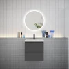 Ensemble Meuble De Salle De Bains|AICA Sanitaire Ensemble meuble vasque L.50cm 2 tiroirs + lavabo + LED miroir rond 60cm,anthracite