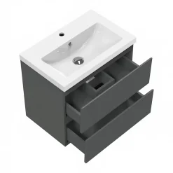Ensemble Meuble De Salle De Bains|AICA Sanitaire Ensemble meuble vasque L.50cm 2 tiroirs + lavabo + LED miroir rond 60cm,anthracite
