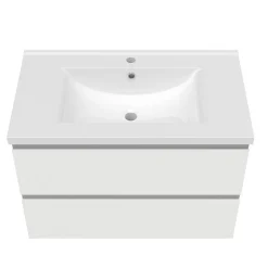 Ensemble Meuble De Salle De Bains|AICA Sanitaire Ensemble meuble vasque L.80cm 2 tiroirs + lavabo + LED miroir rond 90cm + 2 colonne,blanc A