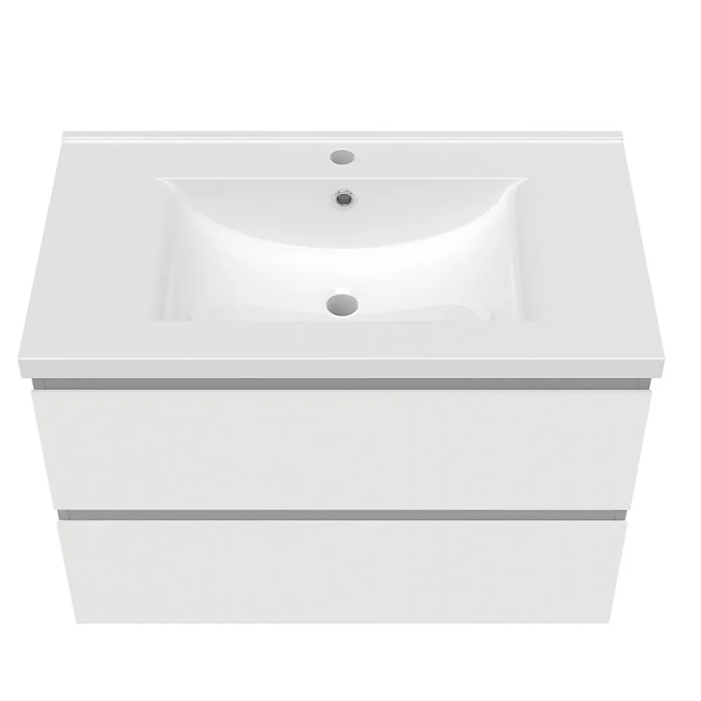 Ensemble Meuble De Salle De Bains|AICA Sanitaire Ensemble meuble vasque L.80cm 2 tiroirs + lavabo + LED miroir rond 90cm + 2 colonne,blanc A