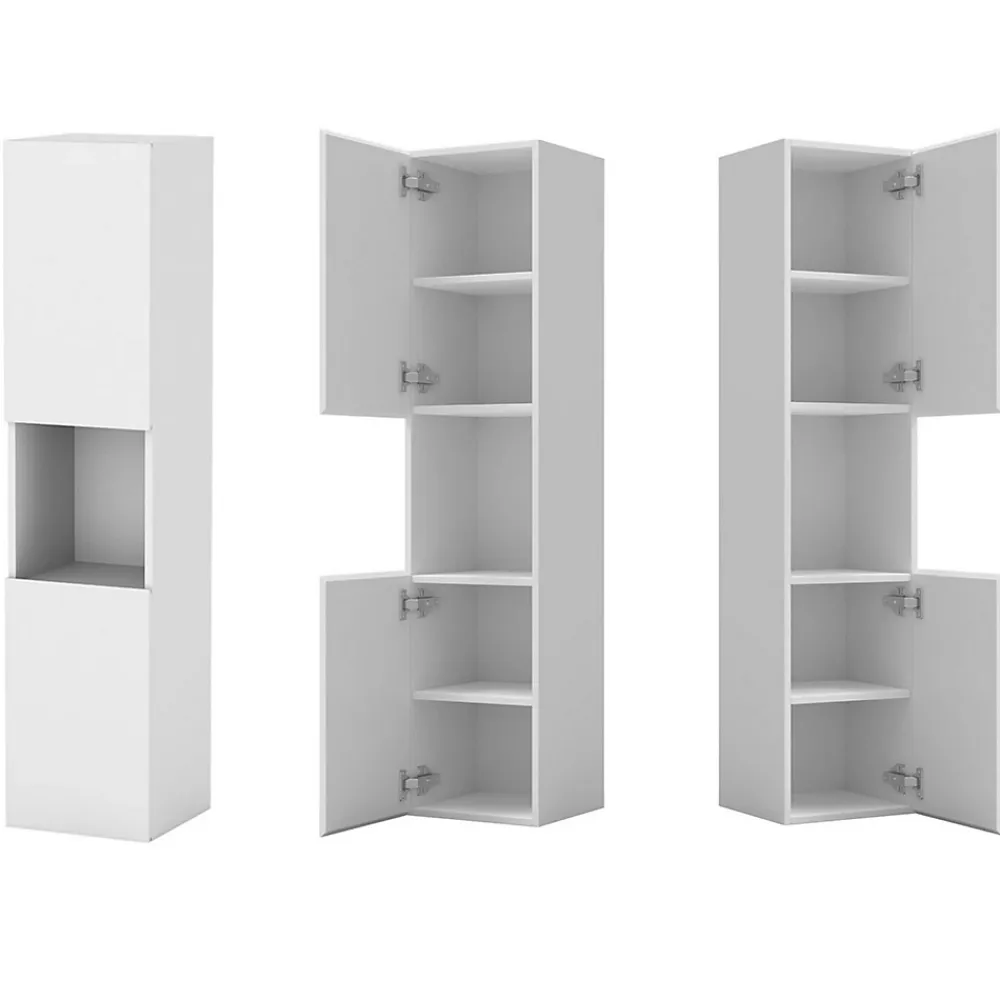 Ensemble Meuble De Salle De Bains|AICA Sanitaire Ensemble meuble vasque L.80cm 2 tiroirs + lavabo + LED miroir rond 90cm + 2 colonne,blanc A