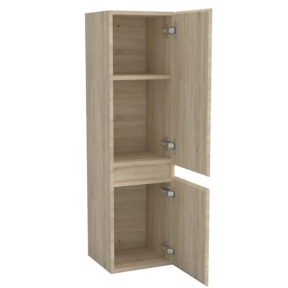 Ensemble Meuble De Salle De Bains|AICA Sanitaire Ensemble meuble vasque L.60cm 2 tiroirs + lavabo + LED miroir rond 60cm + colonne,chêne easy