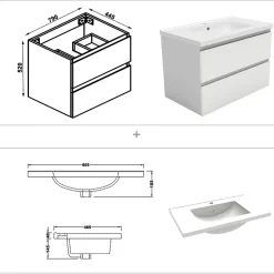 Ensemble Meuble De Salle De Bains|AICA Sanitaire Ensemble meuble vasque L.80cm 2 tiroirs + lavabo + LED miroir rond 70cm,blanc