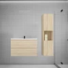 AICA Sanitaire Ensemble meuble vasque L.80cm chêne 2 tiroirs + lavabo + colonne