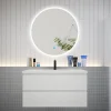 AICA Sanitaire Ensemble meuble vasque L.100cm 2 tiroirs + lavabo + LED miroir rond 90cm,blanc,easy