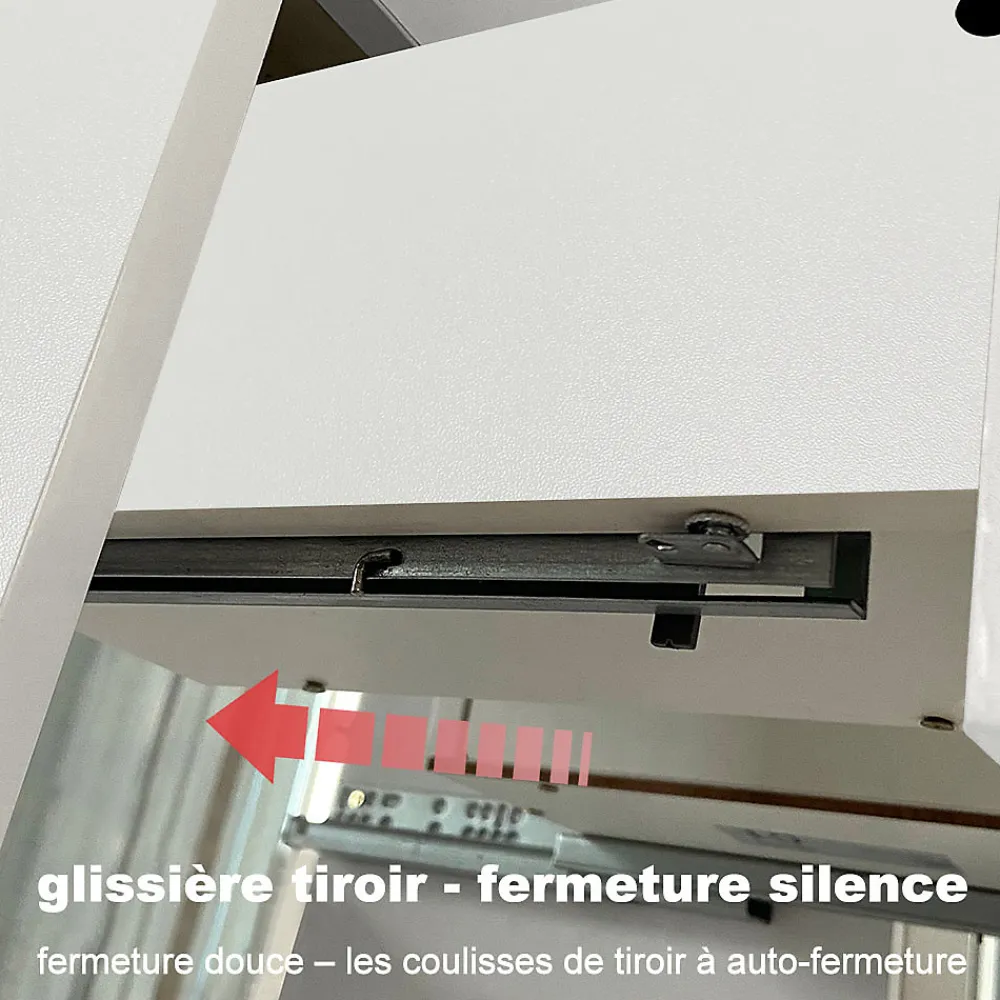 AICA Sanitaire Ensemble meuble vasque L.100cm 2 tiroirs + lavabo + LED miroir rond 90cm,blanc,easy
