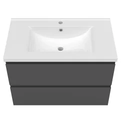 AICA Sanitaire Ensemble meuble vasque L.80cm 2 tiroirs + lavabo + LED miroir rond 60cm,anthracite