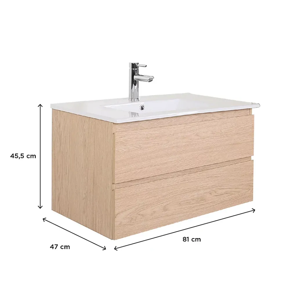 Mob-In Ensemble meuble vasque SORRENTO 80cm avec robinet, miroir et colonne