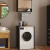 Armoire De Salle De Bains|IDMarket Ensemble meubles de buanderie WALLIS noir et bois façon hêtre pour machine à laver