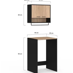 Armoire De Salle De Bains|IDMarket Ensemble meubles de buanderie WALLIS noir et bois façon hêtre pour machine à laver