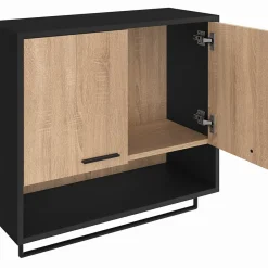 Armoire De Salle De Bains|IDMarket Ensemble meubles de buanderie WALLIS noir et bois façon hêtre pour machine à laver
