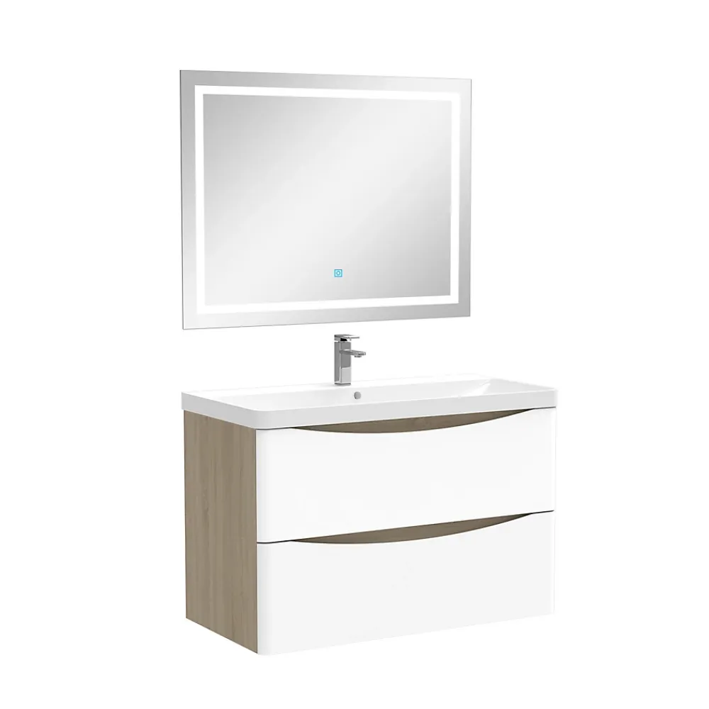AICA Sanitaire Ensemble meubles Salle de Bain 80cm simple vasque + miroir lumineux