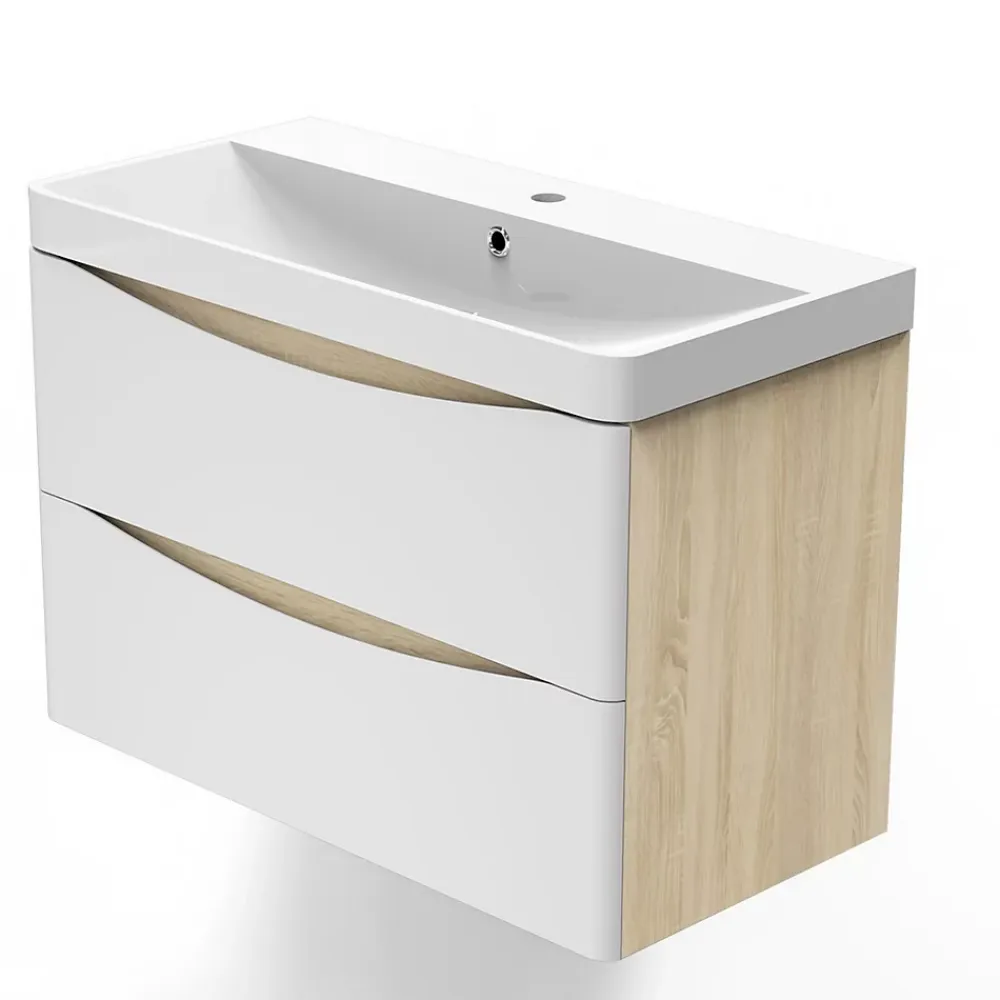 AICA Sanitaire Ensemble meubles Salle de Bain 80cm simple vasque + miroir lumineux