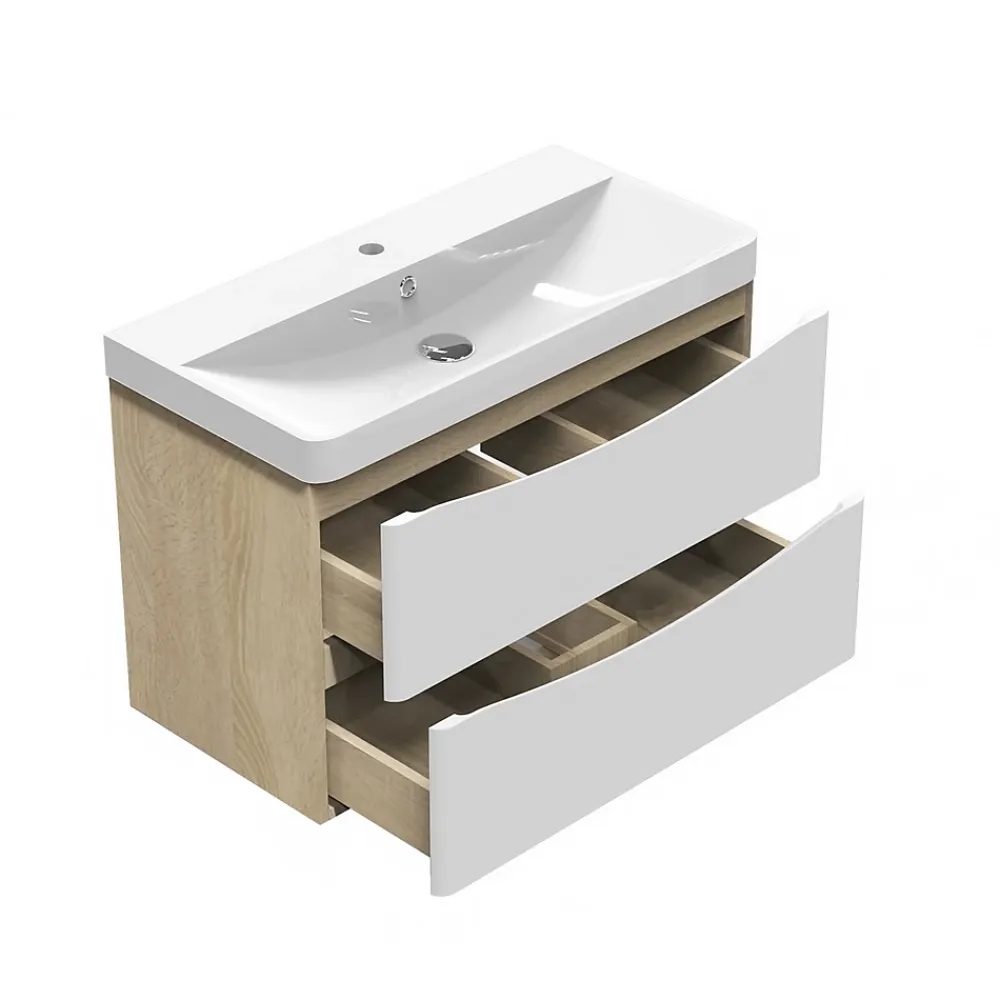 AICA Sanitaire Ensemble meubles Salle de Bain 80cm simple vasque + miroir lumineux