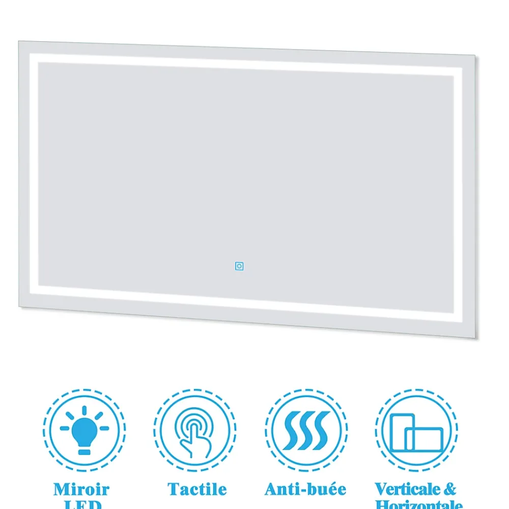 AICA Sanitaire Ensemble meubles Salle de Bain 80cm simple vasque + miroir lumineux
