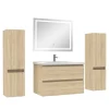 Ensemble Meuble De Salle De Bains|AICA Sanitaire Ensemble meubles Salle de Bain 80cm simple vasque + colonne + miroir lumineux Chêne Wotan