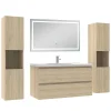 Ensemble Meuble De Salle De Bains|AICA Sanitaire Ensemble meubles Salle de Bain 100cm avec colonne et miroir lumineux 3 couleurs et dimmable Chêne Wotan