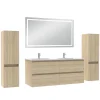 AICA Sanitaire Ensemble meubles Salle de Bain 120cm avec colonne et miroir lumineux 3 couleurs Chêne Wotan