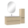 Ensemble Meuble De Salle De Bains|AICA Sanitaire Ensemble meubles Salle de Bain 100cm vasque + colonne + miroir ovale Chêne Wotan