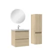 AICA Sanitaire Ensemble meubles Salle de Bain 50cm vasque + colonne + miroir rond lumineux Chêne Wotan