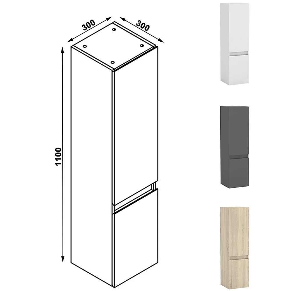 AICA Sanitaire Ensemble meubles Salle de Bain 50cm vasque + colonne + miroir rond lumineux Chêne Wotan