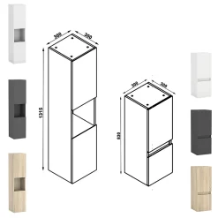 AICA Sanitaire Ensemble meubles Salle de Bain 50cm simple vasque + colonne + miroir rond mural Chêne Wotan