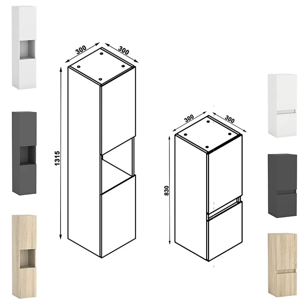 AICA Sanitaire Ensemble meubles Salle de Bain 50cm simple vasque + colonne + miroir rond mural Chêne Wotan