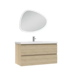 AICA Sanitaire Ensemble meubles Salle de Bain 100cm vasque + miroir 3 couleurs lumineux Chêne Wotan