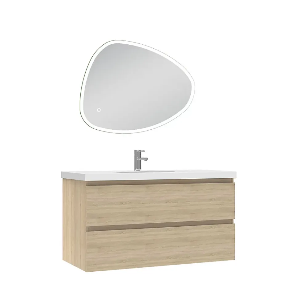 AICA Sanitaire Ensemble meubles Salle de Bain 100cm vasque + miroir 3 couleurs lumineux Chêne Wotan