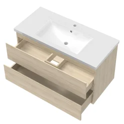 AICA Sanitaire Ensemble meubles Salle de Bain 100cm vasque + miroir 3 couleurs lumineux Chêne Wotan