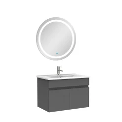 Ensemble Meuble De Salle De Bains|AICA Sanitaire Ensemble meubles Salle de Bain simple vasque 60cm + rond miroir lumineux Anthracite
