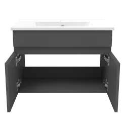 Ensemble Meuble De Salle De Bains|AICA Sanitaire Ensemble meubles Salle de Bain simple vasque 60cm + rond miroir lumineux Anthracite