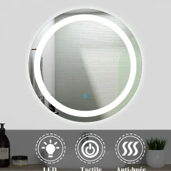 Ensemble Meuble De Salle De Bains|AICA Sanitaire Ensemble meubles Salle de Bain simple vasque 60cm + rond miroir lumineux Anthracite