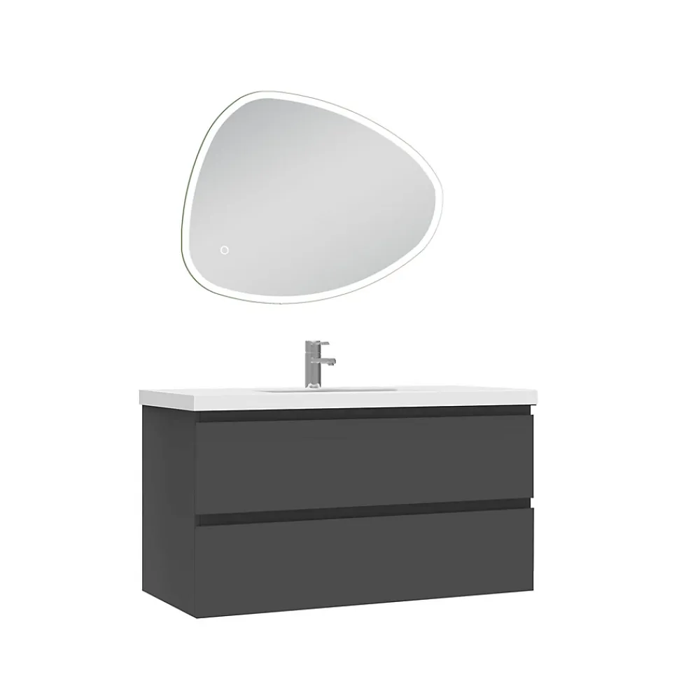 AICA Sanitaire Ensemble meubles Salle de Bain 100cm vasque + miroir 3 couleurs lumineux Anthracite