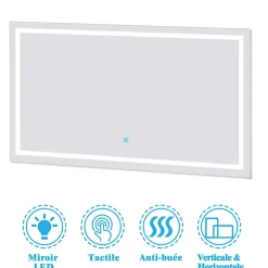 Ensemble Meuble De Salle De Bains|AICA Sanitaire Ensemble meubles Salle de Bain 100cm vasque + colonne + miroir lumineux Blanc