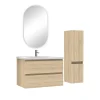 Ensemble Meuble De Salle De Bains|AICA Sanitaire Ensemble meubles Salle de Bain 80cm vasque + colonne + miroir ovale Chêne Wotan