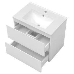 AICA Sanitaire Ensemble meubles simple vasque 80cm,colonne + miroir rond lumineux Blanc