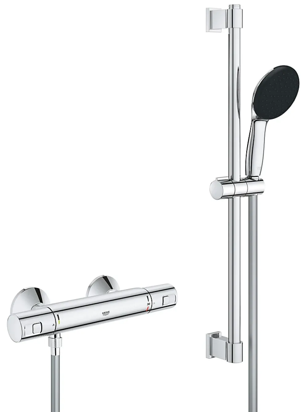Colonne De Douche Thermostatique|Grohe Ensemble mitigeur de douche thermostatique + douchette + flexible et barre, chrome, Start
